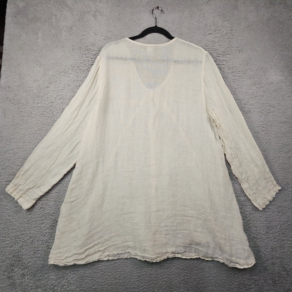 FLAX Blouse Womens L Ivory Lagenlook Coastal Shapely Lightweight Eco Swing - Picture 8 of 13